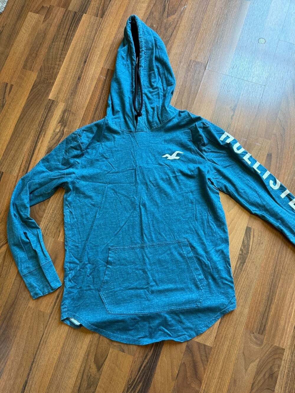 Hollister Men's Long Sleeve Teal Graphic Pullover Hoodie